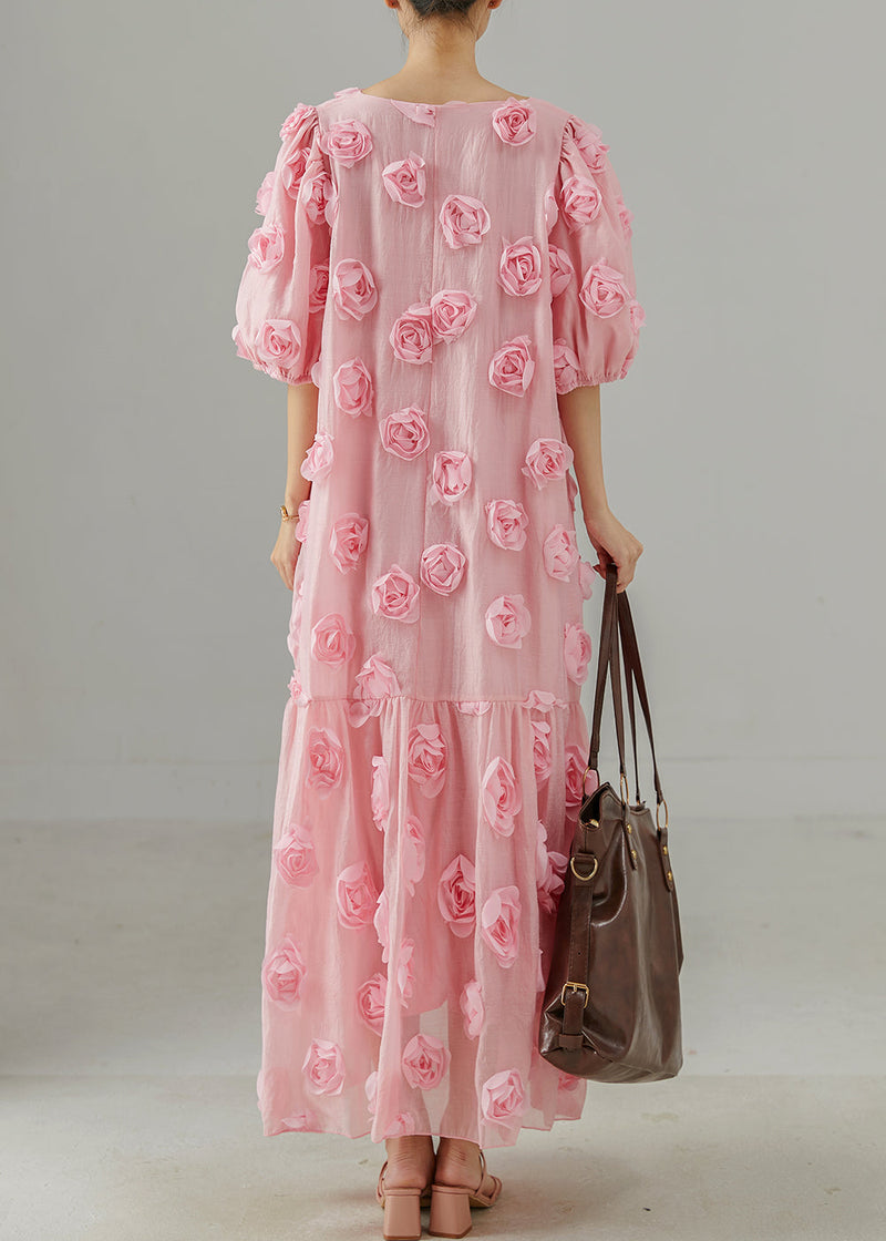 Pink Oversized Stereoscopic Cotton Party Dress Summer