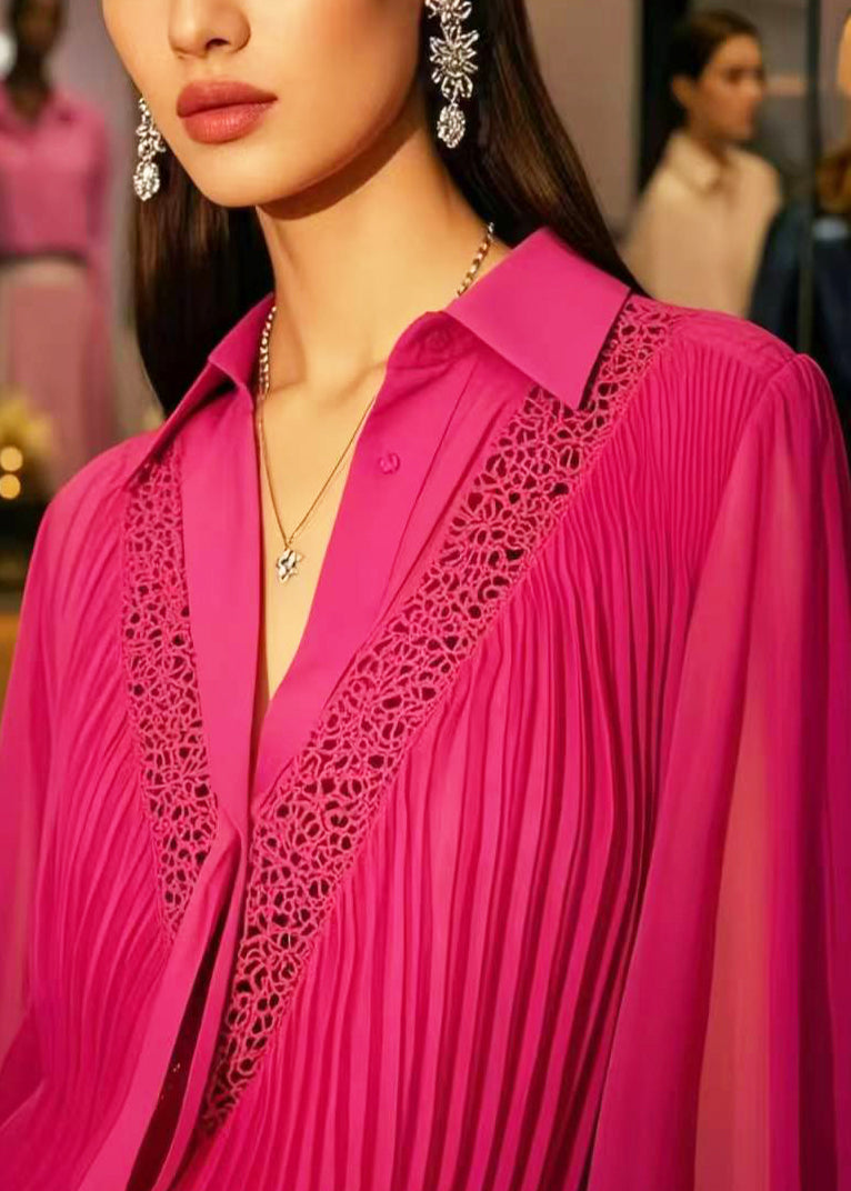 Rose Hollow Out Wrinkled Chiffon Blouses Spring