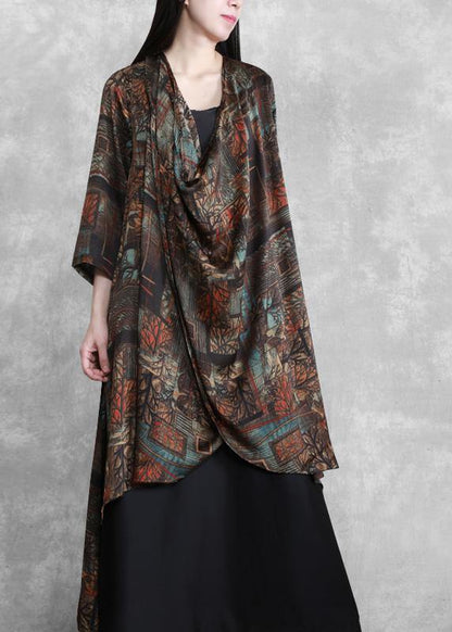 Italian Chocolate Print Draping Dresses