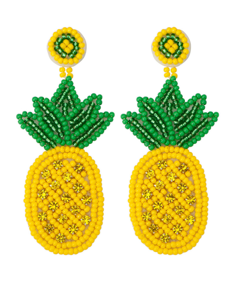 Yellow Knit Fabric Rice Ball Pineapple Drop Earrings