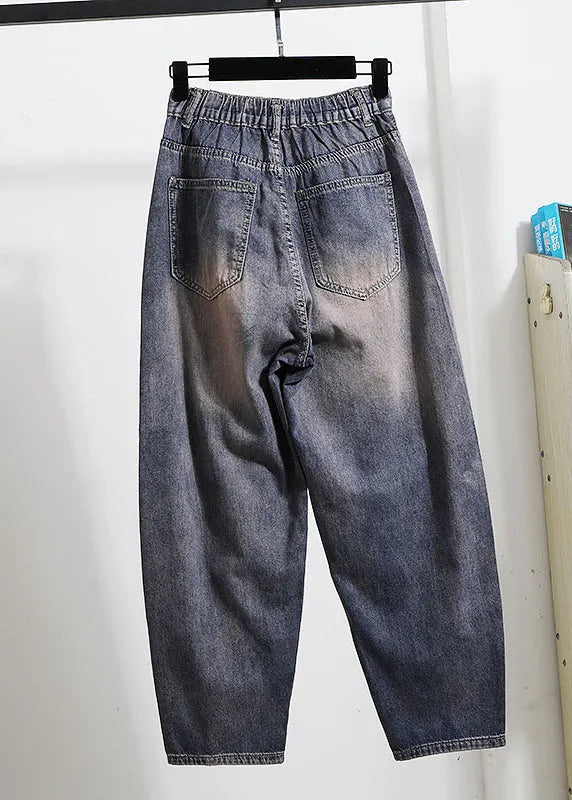 Blue Pockets Diy Zircon Rivet Denim Pants Spring