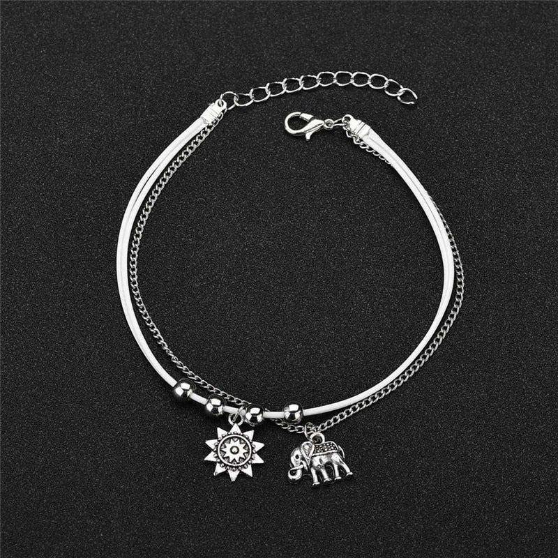 Elephant & Sun Double Layer Anklet