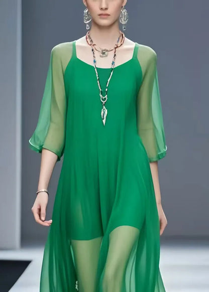 Italian Green Chiffon Vacation Dresses Bracelet Sleeve
