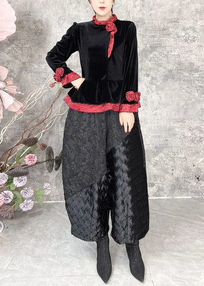 Green Patchwork Silk Velour Two Piece Set Spring