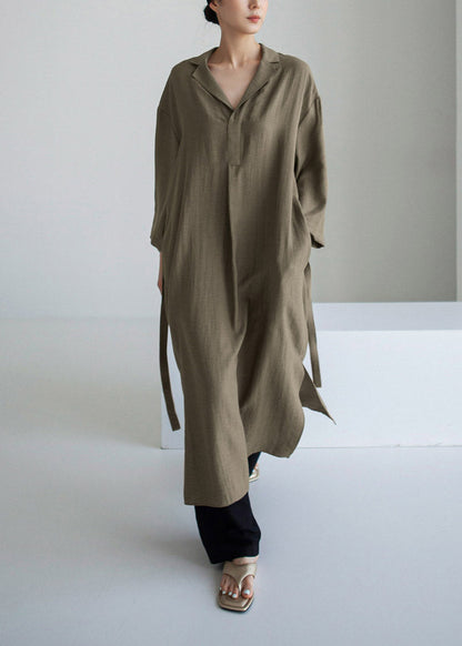 Grey Peter Pan Collar Pockets Asymmetrical Dress Long Sleeve