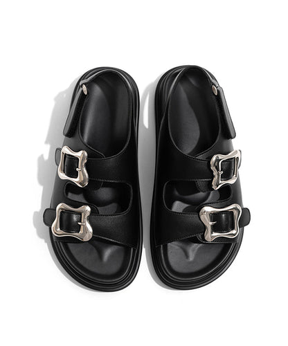Black Buckle Strap Splicing Platform Slide Sandals