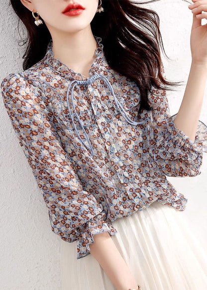 Ruffled Patchwork Chiffon Shirt Tops Spring