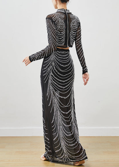 Black Zircon Silm Fit Tulle Two Pieces Set Spring