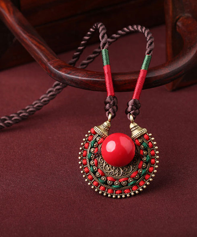Alloy Gem Stone Hand Knitting Pendant Necklace