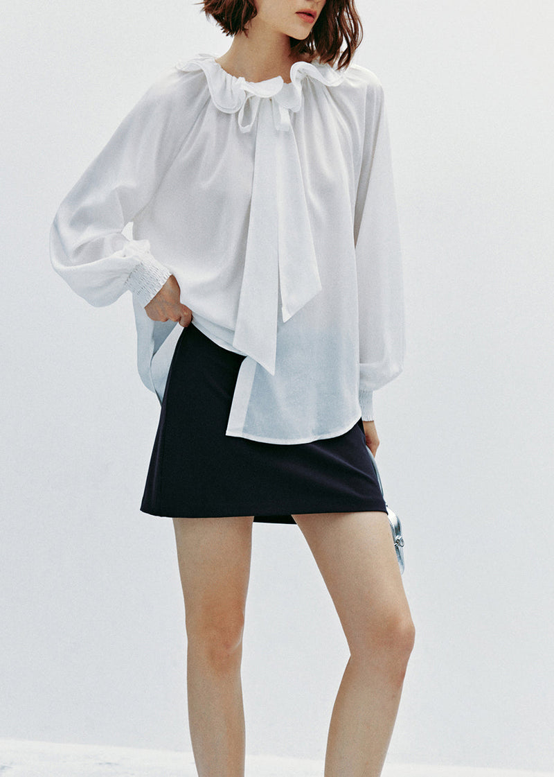 Yellow Ruffled Lace Up Cotton Blouse Tops Fall