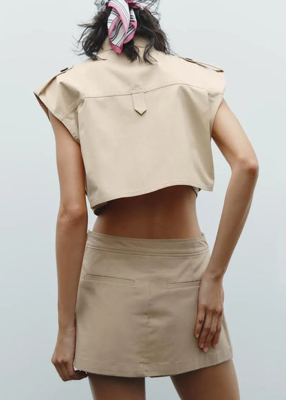Stylish Top and Short Skirts Cotton Two Pieces Set Summer