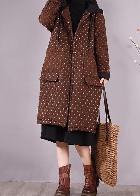 Chocolate Coat Hooded Pockets Outwear