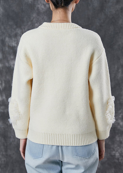 Apricot Ruffled Patchwork Thick Knit Sweater Tops Winter