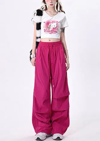 Fitted Rose Oversized Wrinkled Cotton Pants Spring