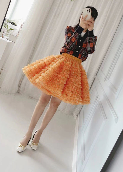 Red Layered Ruffled Patchwork Tulle Skirts Summer
