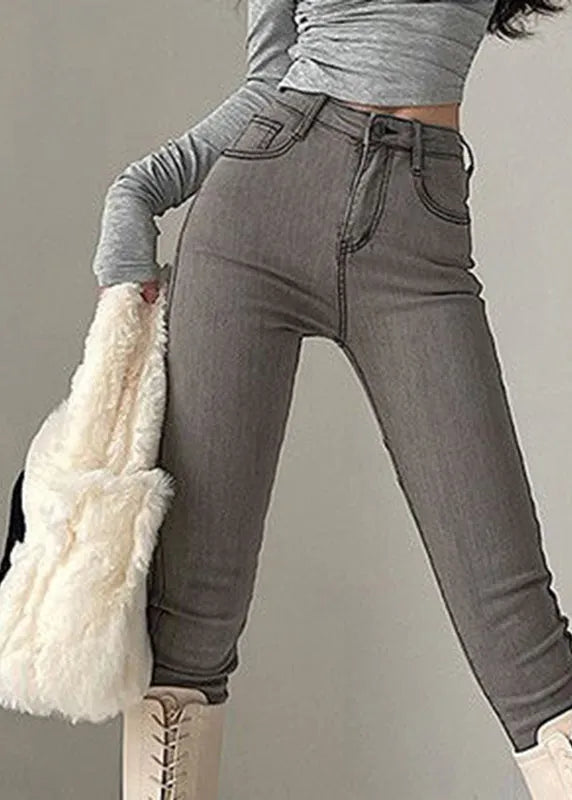 Slim Fit Grey Pockets High Waist Jeans Spring