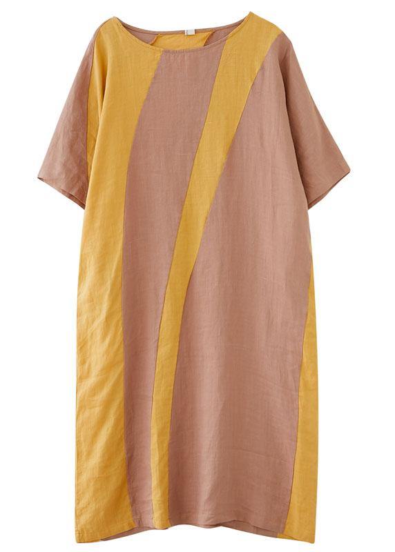 Yellow O-neck Straight Summer Ankle Dress