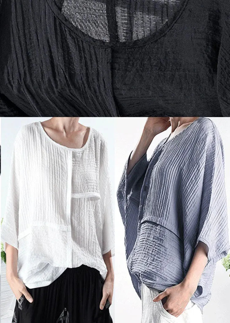 Loose White Asymmetrical Shirt Half Sleeve