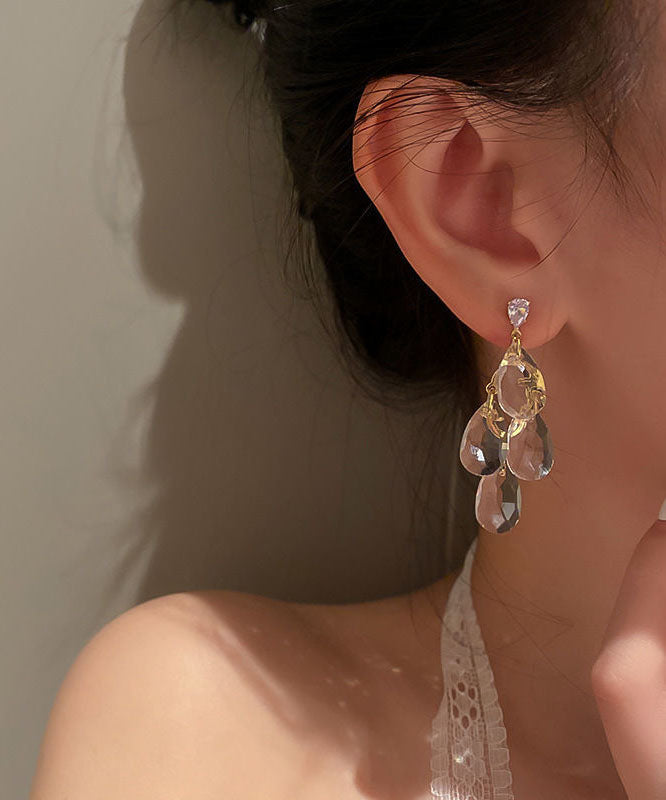 Nude Sterling Silver Alloy Crystal Zircon Tassel Drop Earrings