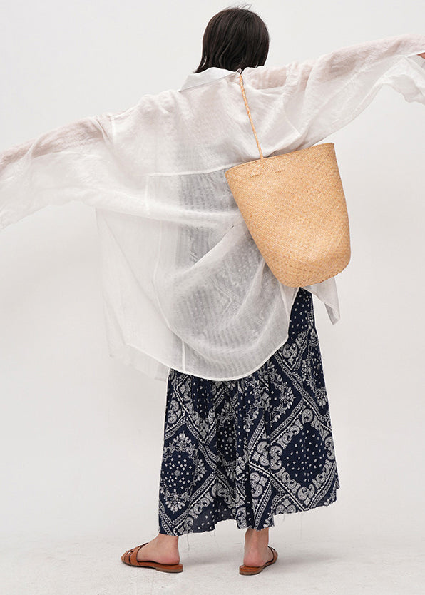White Oversized Cotton Upf 50+ Shirt Summer