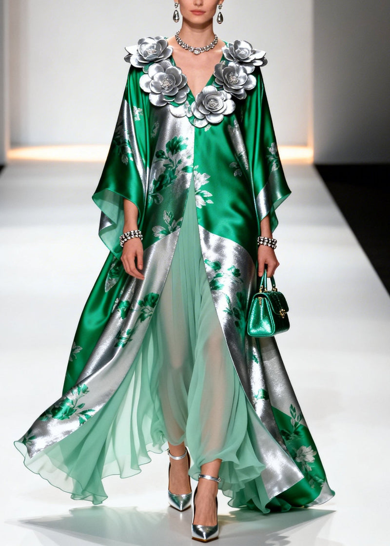 French V Neck Decorated Chiffon Robe Dresses Summer