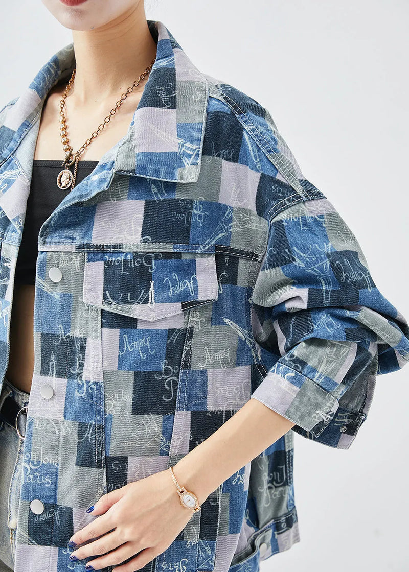 Colorblock Oversized Plaid Denim Coats Fall