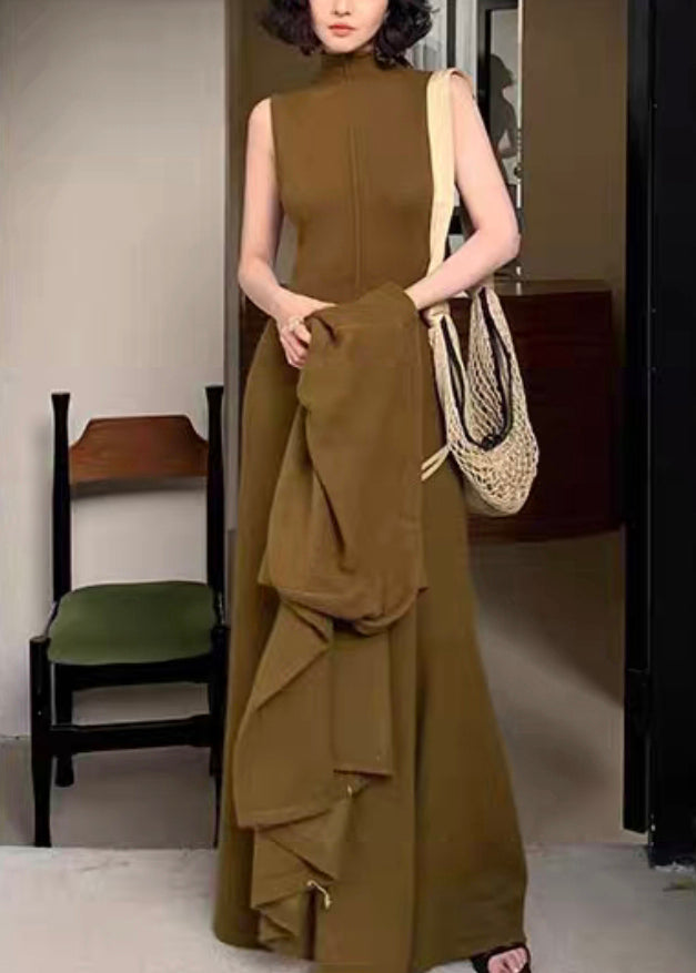 Grass Green Woolen Two Pieces Set Turtleneck Spring