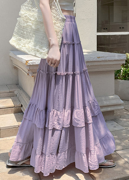 Purple Elastic Waist Draping a Line Skirts Summer
