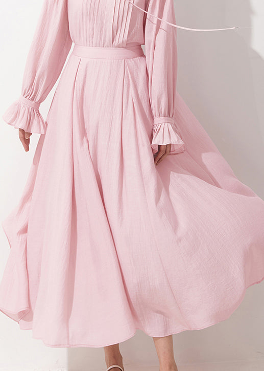French Pink Zippered High Waist Cotton a Line Skirts Fall