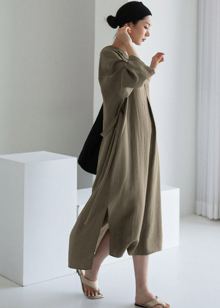 Grey Peter Pan Collar Pockets Asymmetrical Dress Long Sleeve