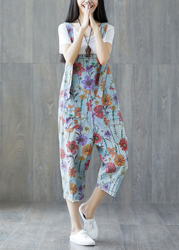Classy Light Blue Pockets Denim Jumpsuit Spring
