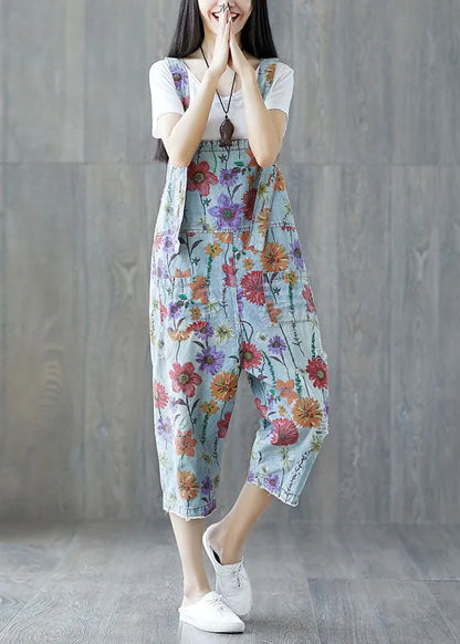 Classy Light Blue Pockets Denim Jumpsuit Spring