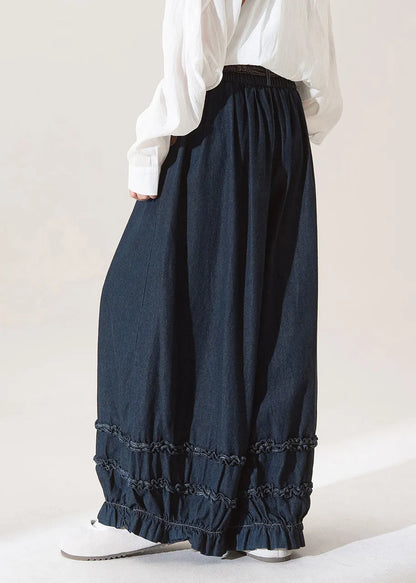 Dark Blue Dark Ruffled Pockets Lantern Jeans Spring