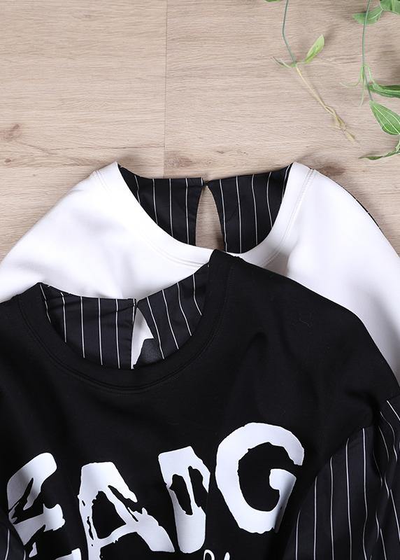 White Patchwork Autumn Tops