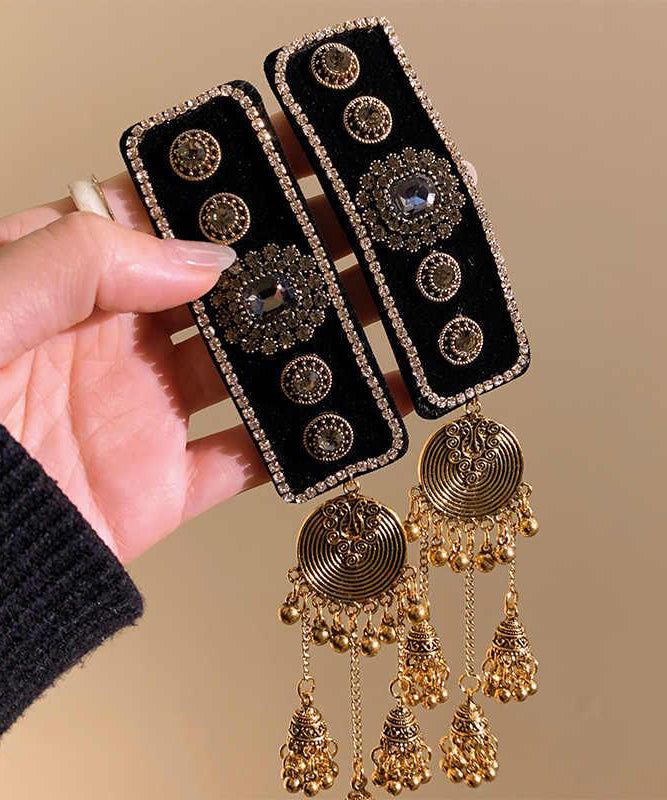 Black Alloy Acrylic Zircon Bell Tassel Hairpin