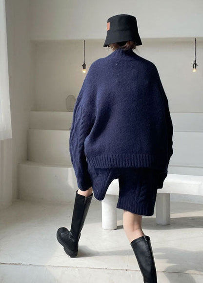 Navy Cozy Knit Two Pieces Set Winter