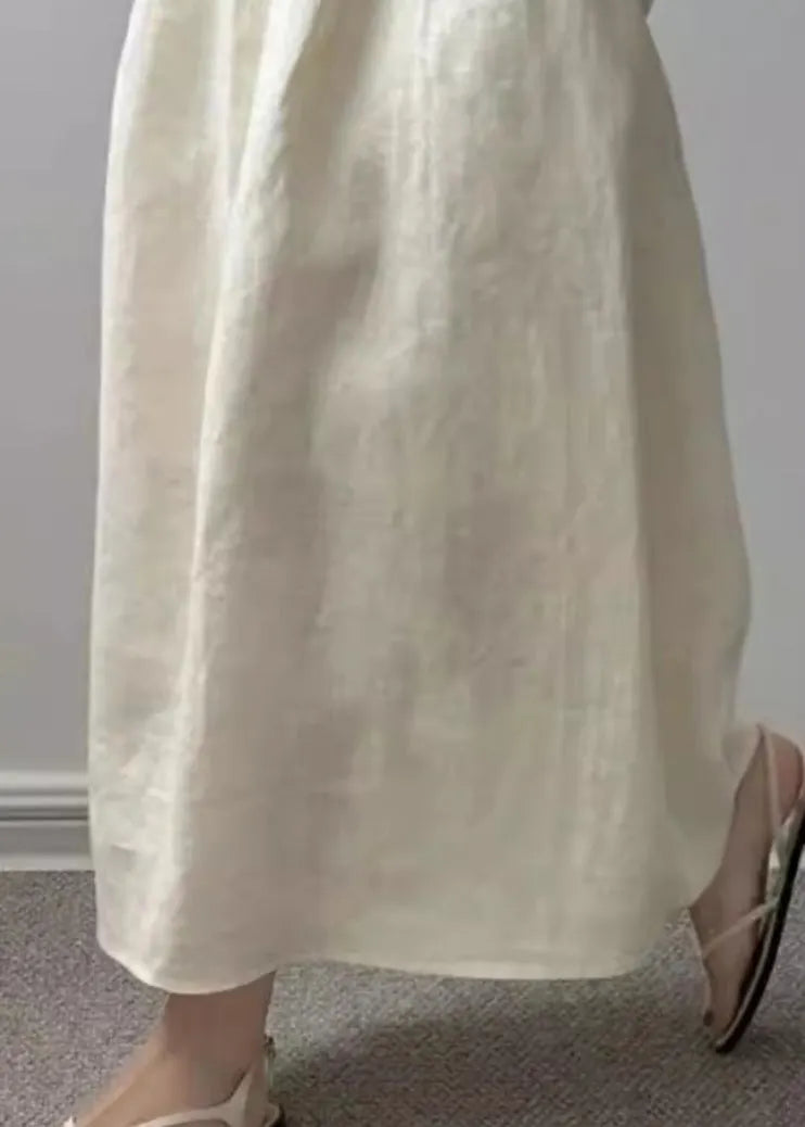 New Beige Pockets High Waist Cotton Skirts Summer