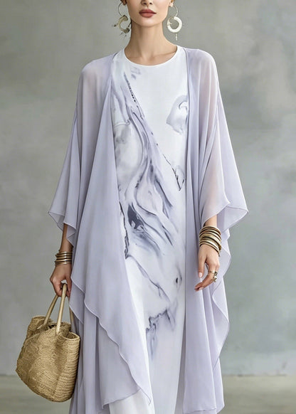 Handmade Tie Dye Fake Two-piece Chiffon Maxi Dresses Fall