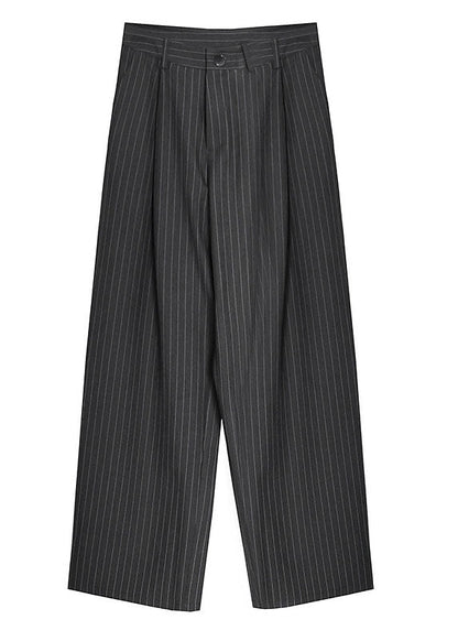 Grey Striped Pockets Wide Leg Pants Spring