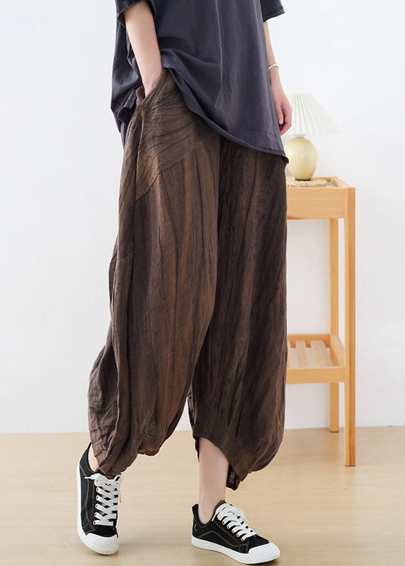 Coffee Tie Dye Wrinkled Linen Lantern Pants Fall