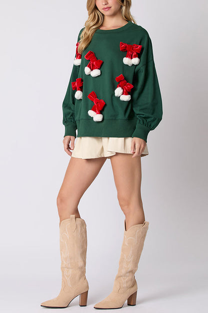Christmas Bow Decorated Casual Long-Sleeve Sweatshirt