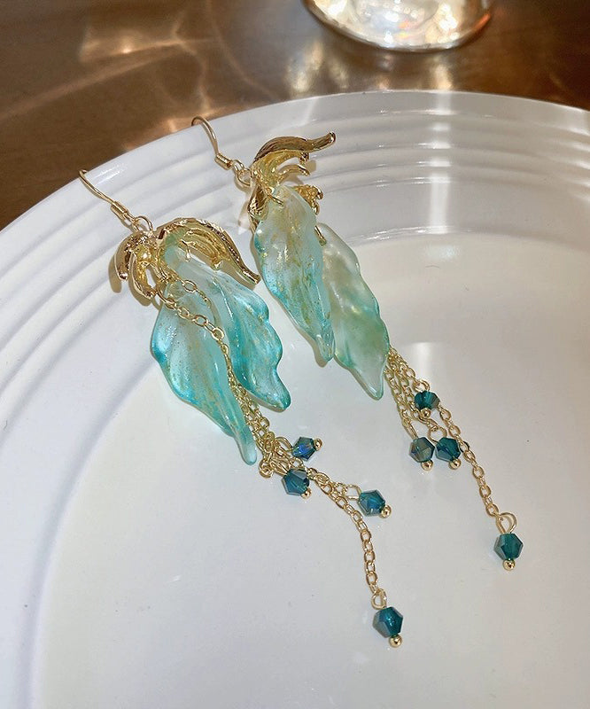 Light Green Asymmetricar Alloy Acrylic Crystal Tassel Drop Earrings