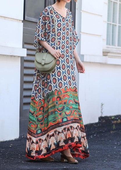 Style V Neck Dress Sleeve Print Traveling Dress