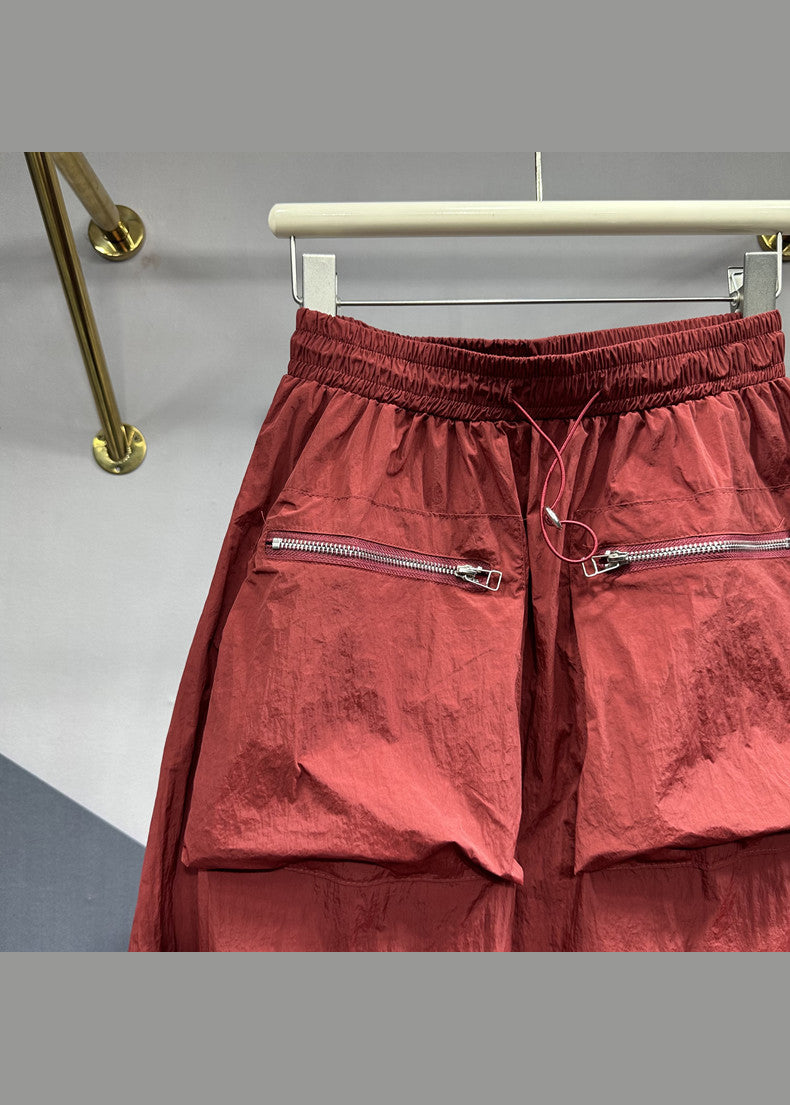 Mulberry Drawstring Pockets Patchwork Cotton Skirts Summer