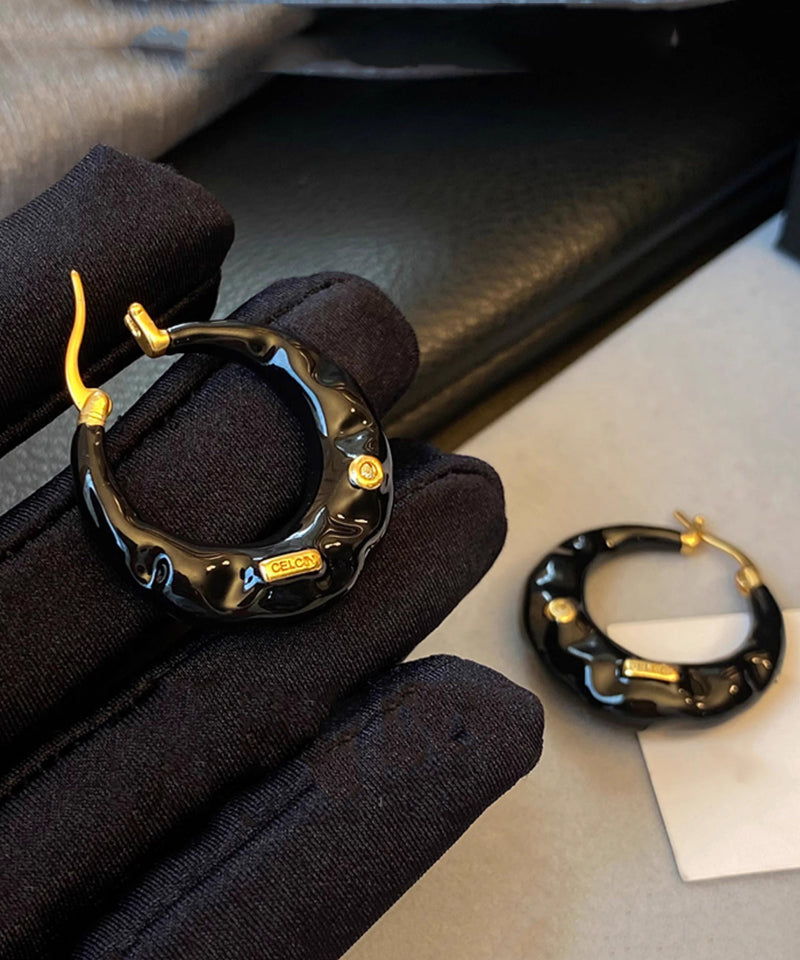 Black Copper Alloy Enamel Drop Glaze C Shaped Hoop Earrings