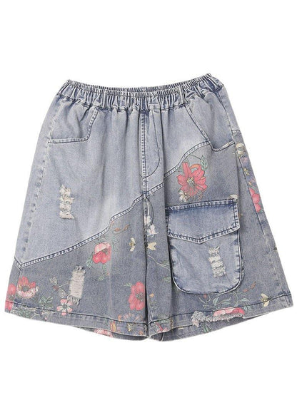Organic Grey Patchwork Print Denim Hot Pants