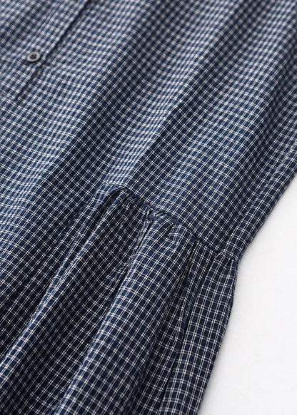 Classy Grey Oversized Plaid Linen Maxi Dresses Sleeveless