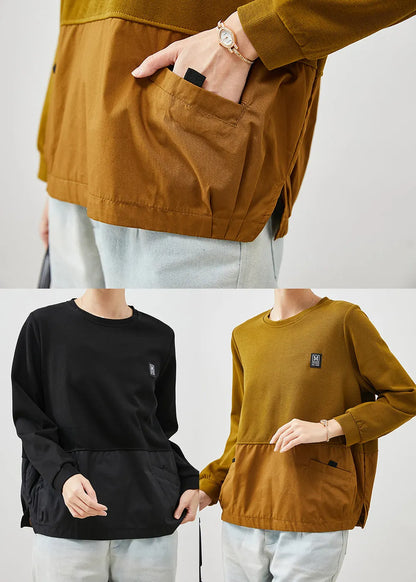 Yellow Oversized Patchwork Cotton Sweatshirt Spring