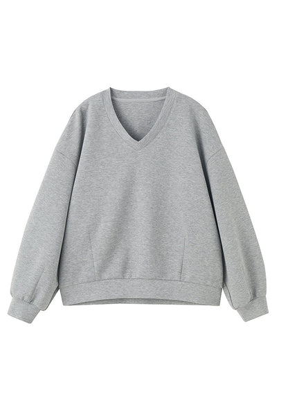 Grey Oversized Cotton Pullover Sweatshirt Two Piece Set Fall