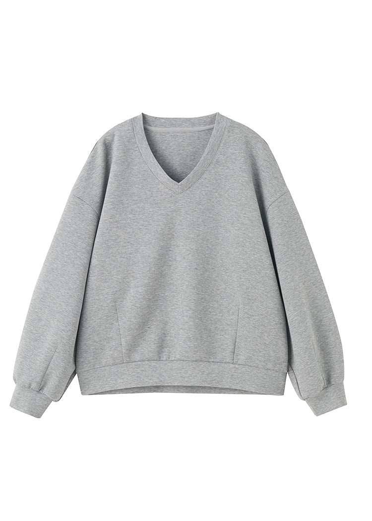 Grey Oversized Cotton Pullover Sweatshirt Two Piece Set Fall